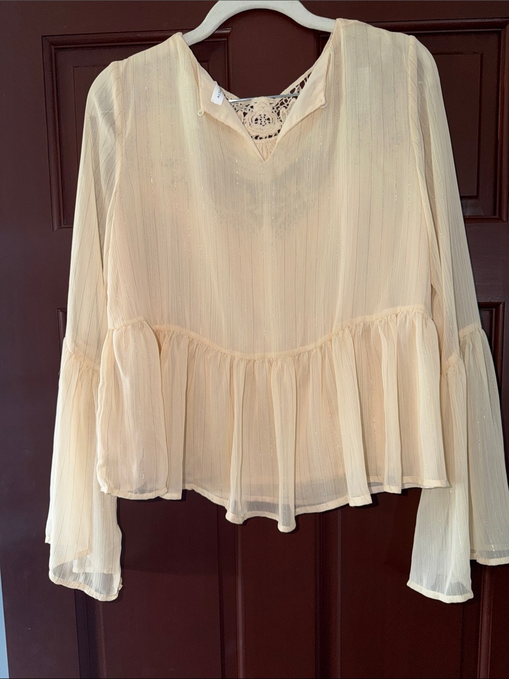 Altar'd State Cream Lace Yoke Peasant Top - Picture 3 of 4